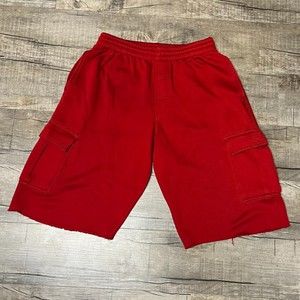 GodBody Shorts Streetwear Classics Men Large Red Cut Off Cargo Shorts Casual